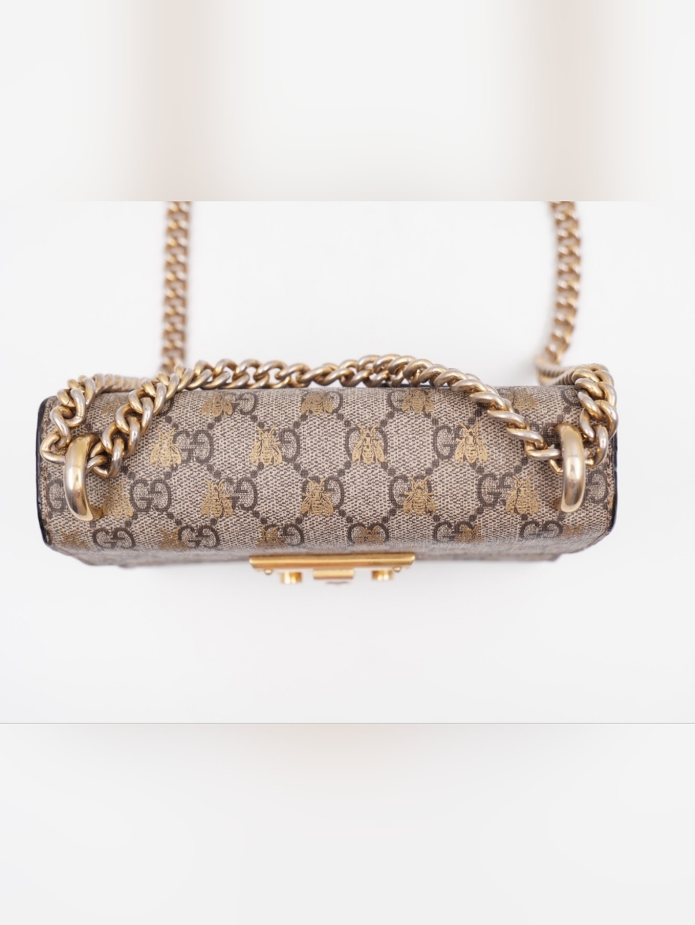 CG70 💗 GUCCI Bee Padlock Shoulder Bag GG Coated Canvas and Leather - Picture 3 of 12